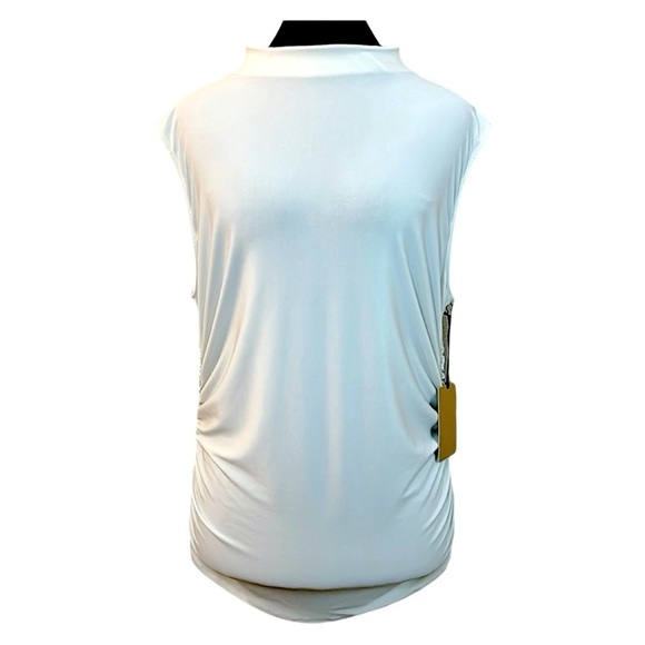 HALOGEN Ruched Sides Sleeveless Mock Neck Stretch Top in Ivory - Picture 2 of 8